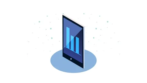 Isometric tablet showing growing financial bar charts animation for busines.. Stock Footage 334269034
