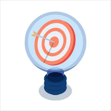 Isometric Target with Arrow in The Center Inside Light Bulb Stock Illustration