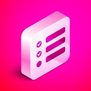 Isometric Task list icon isolated on pink background. Control list symbol Stock Illustration