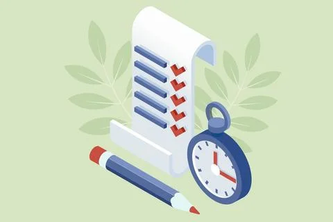 Isometric Task management, To-do list, Productivity booster concept. Illustrazione stock