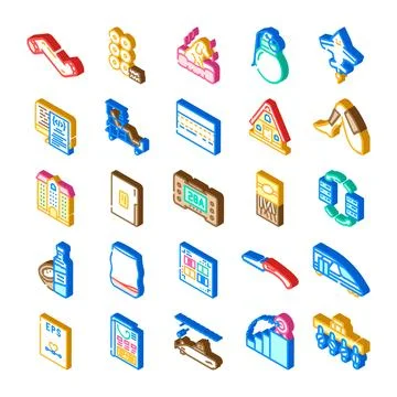 Isometric technology and architecture icons set 스톡 일러스트