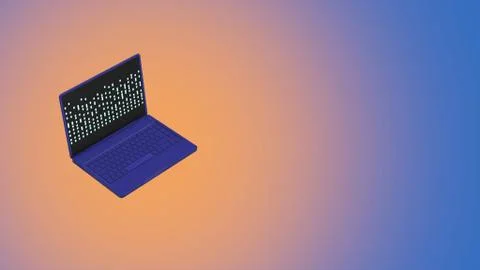 Isometric technology background. 3d render laptop with rows of code over glowing Illustrazione stock