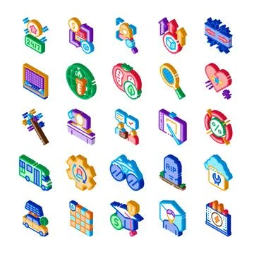 Isometric technology business and global industry icons Stock Illustration