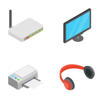 Isometric technology hardware set showing electronic devices Stock Illustration