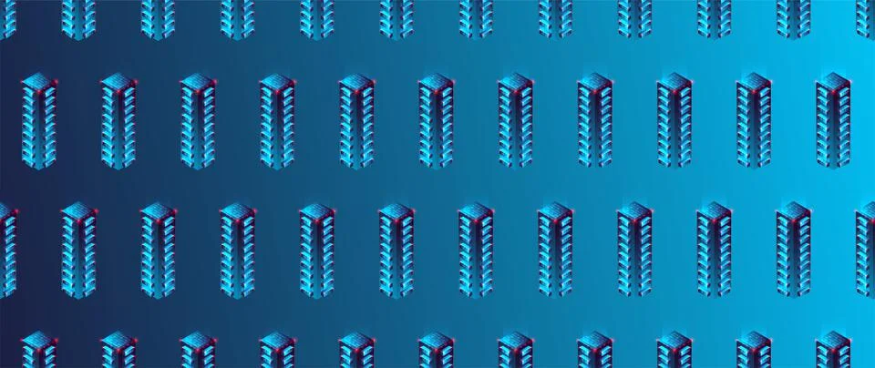 Isometric technology towers simple pattern. Stock Illustration