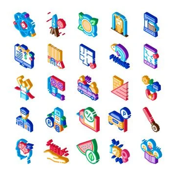 Isometric technology web and business icon collection Stock Illustration