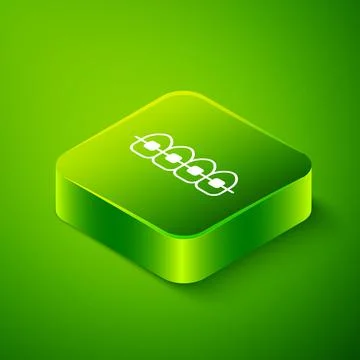 Isometric Teeth with braces icon isolated on green background. Alignment of bite Stock Illustration