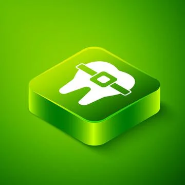Isometric Teeth with braces icon isolated on green background. Alignment of bite Stock Illustration