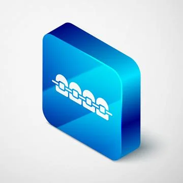 Isometric Teeth with braces icon isolated on grey background. Alignment of bite Stock Illustration
