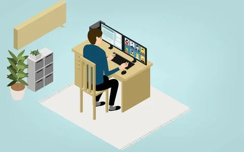 Isometric, teleworking people working from home are having an online meeting Stock Illustration