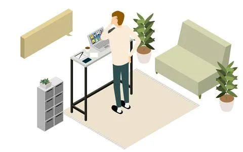 Isometric, teleworking people working from home are having an online meeting Stock Illustration