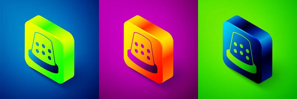Isometric Thimble for sewing icon isolated on blue, purple and green background Stock Illustration
