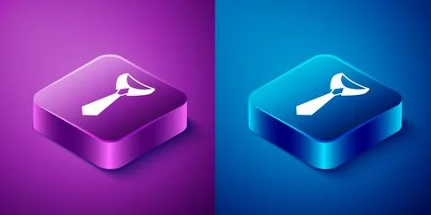 Isometric Tie icon isolated on blue and purple background. Necktie and neck.. Stock Illustration