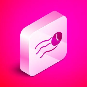 Isometric Time flies on the clock icon isolated on pink background. Silver Stock Illustration