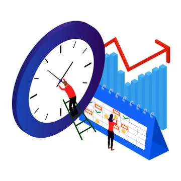 Isometric time management concept on white Stock Illustration