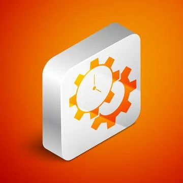 Isometric Time Management icon isolated on orange background. Clock and gear Stock-Illustration