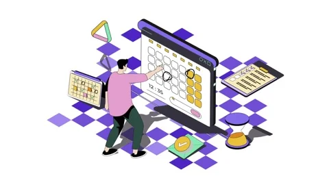 Isometric Time Management Illustration - Planning and Scheduling for Success. Stock Footage 318345888