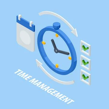 Isometric time management, quick reaction awakening and planning and strategy Stock Illustration
