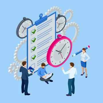 Isometric time management, quick reaction awakening and planning and strategy Stock Illustration