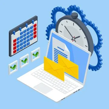 Isometric time management, quick reaction awakening and planning and strategy Stock Illustration
