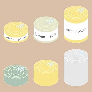 Isometric Tin Cans Set for Food Packaging Mockup Vector Illustration Stock Illustration