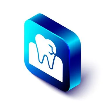 Isometric Tooth with caries icon isolated on white background. Tooth decay. Blue Stock Illustration