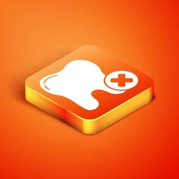 Isometric Tooth with caries icon isolated on orange background. Tooth decay Stock Illustration