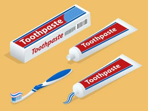 Isometric Toothbrush and Toothpaste on a background Stock Illustration