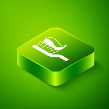 Isometric Toothbrush with toothpaste icon isolated on green background. Green Stock Illustration