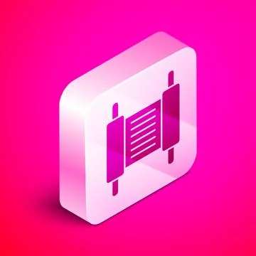 Isometric Torah scroll icon isolated on pink background. Jewish Torah in Illustrazione stock
