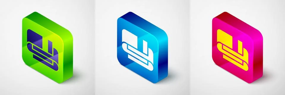 Isometric Towel stack icon isolated on grey background. Square button. Vector Stock Illustration
