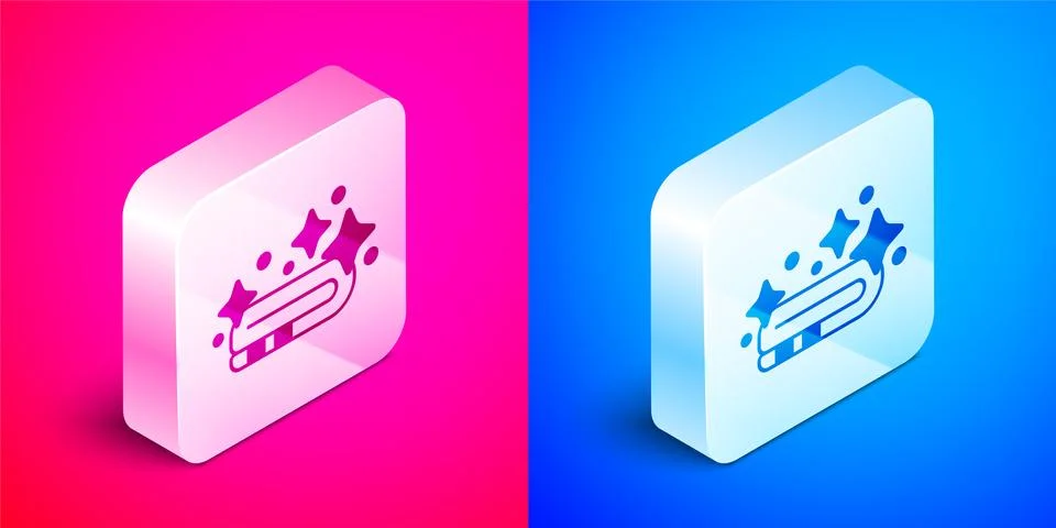 Isometric Towel stack icon isolated on pink and blue background. Silver square Stock Illustration