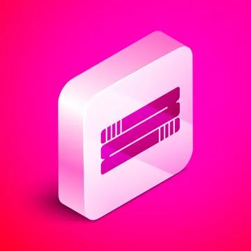 Isometric Towel stack icon isolated on pink background. Silver square button Illustrazione stock