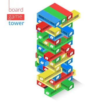 Isometric Tower Made With Colored Cubes. Board Game, Made In Vectors Stock Illustration