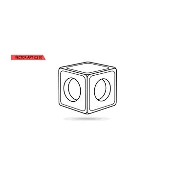 Isometric toy block with circular pattern outline graphic Illustrazione stock