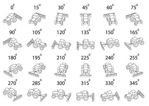 Isometric tractor with farming attachment set. Stock Illustration
