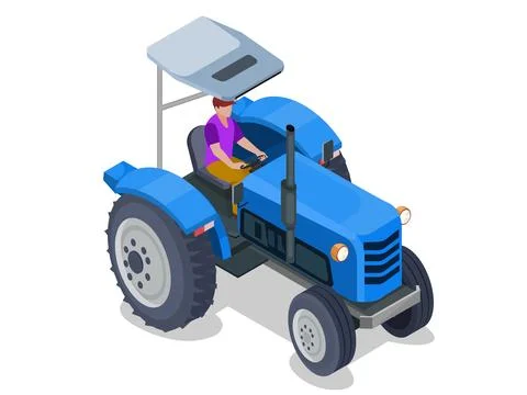 Isometric Tractor works in a field Stock Illustration