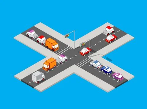Isometric traffic intersection Ilustração Stock