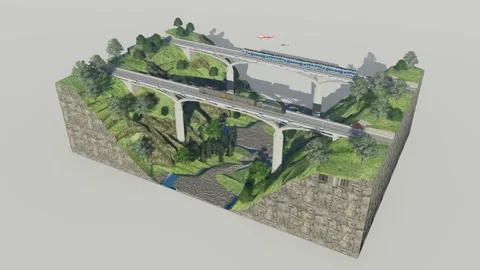 Isometric train on the bridge track Stock Footage 260518017