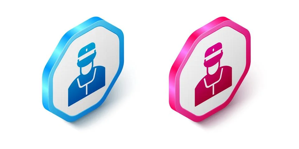 Isometric Train conductor icon isolated on white background. Hexagon button Stock Illustration