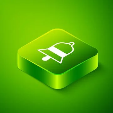 Isometric Train station bell icon isolated on green background. Green square Stock Illustration