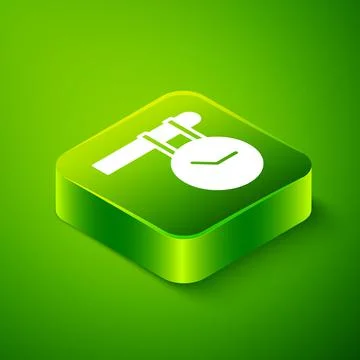 Isometric Train station clock icon isolated on green background. Green square Stock Illustration