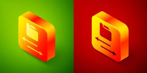 Isometric Transfer files icon isolated on green and red background. Copy fi.. Stock Illustration