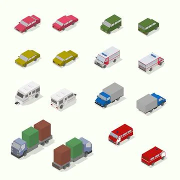 Isometric transport icon set. Simple flat. Stock Illustration