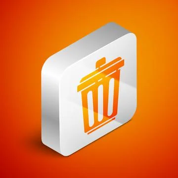 Isometric Trash can icon isolated on orange background. Garbage bin sign Stockillustratie