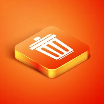 Isometric Trash can icon isolated on orange background. Garbage bin sign Stockillustratie
