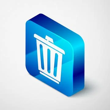 Isometric Trash can icon isolated on grey background. Garbage bin sign. Recycle Stockillustratie