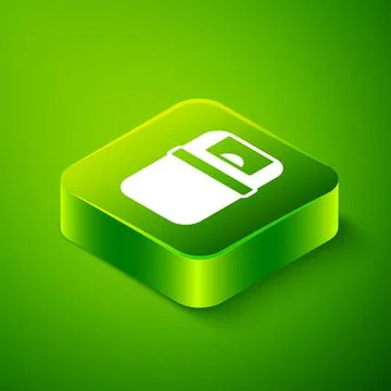 Isometric Trash can icon isolated on green background. Garbage bin sign. Recycle Stockillustratie