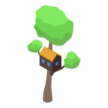 Isometric tree house nestled among lush green foliage Stock Illustration