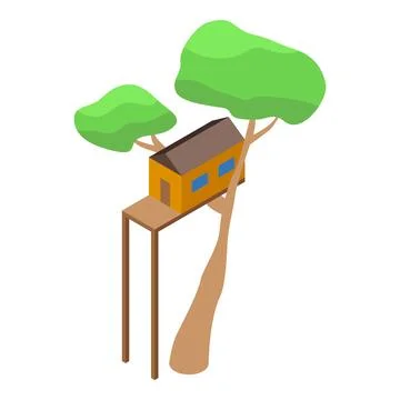 Isometric tree house resting on tall wooden legs Ilustración de archivo